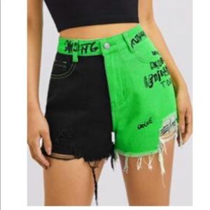 Letter Graphic Ripped Denim Shorts
